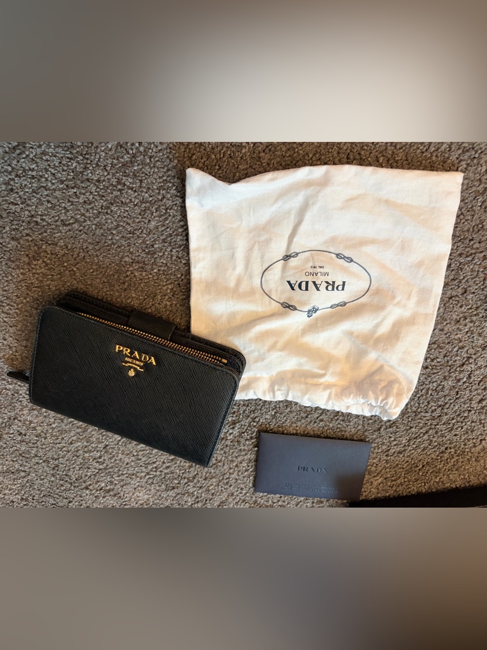 Prada Black Saffiano Leather Zip-Around Wallet with Gold Logo - Picture 16 of 16